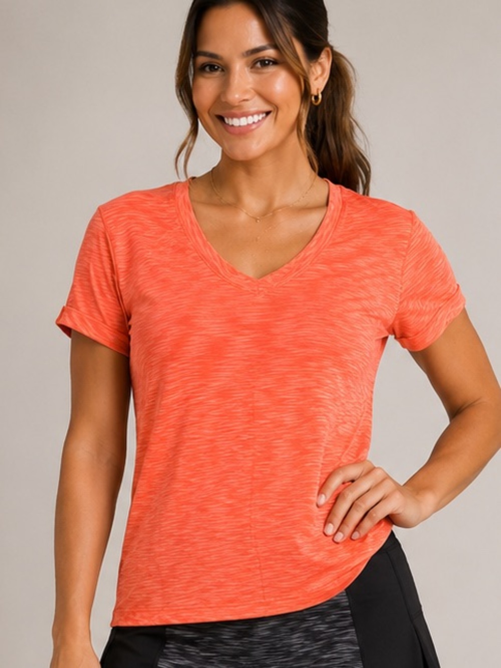 Balance Athletica Women's Orange V-Neck Short Sleeve Tee LARGE